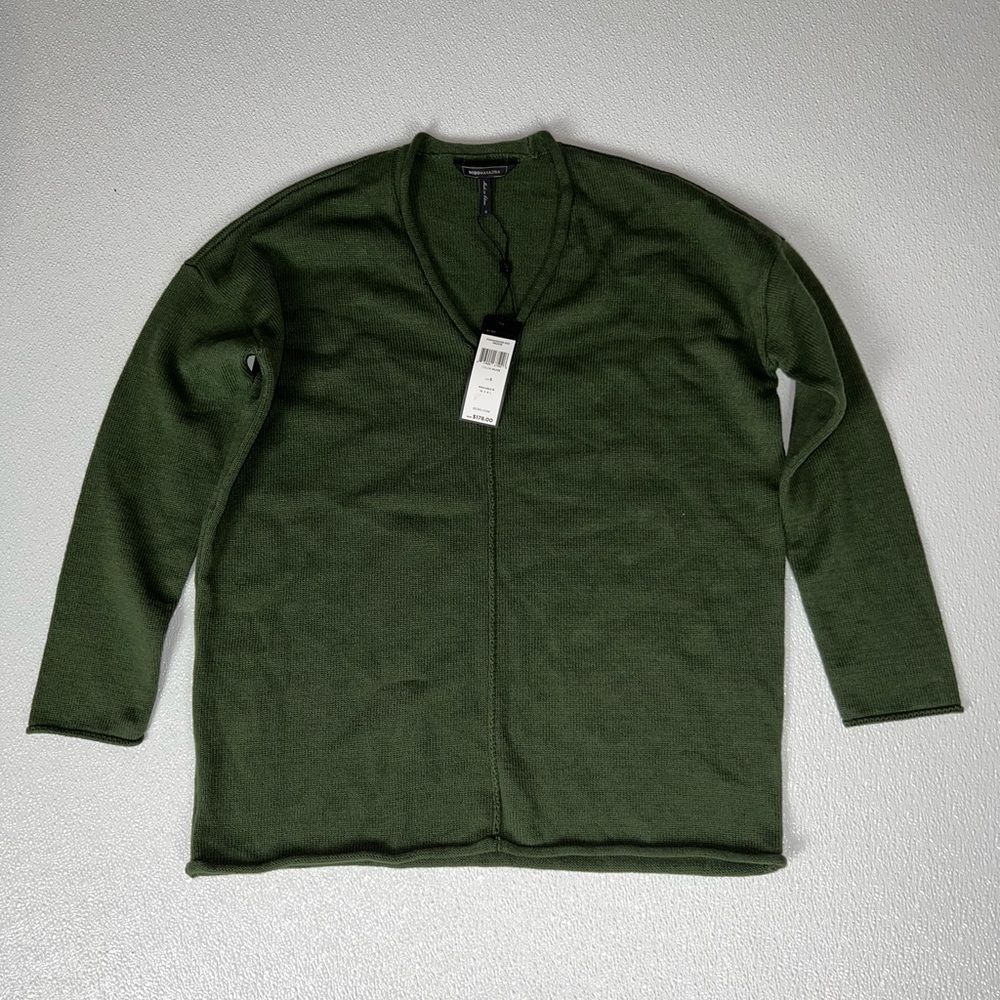 Bcbgmaxazria Olive Green V-Neck Roll Trim Pullover Sweater Size Small NWT - Picture 3 of 12